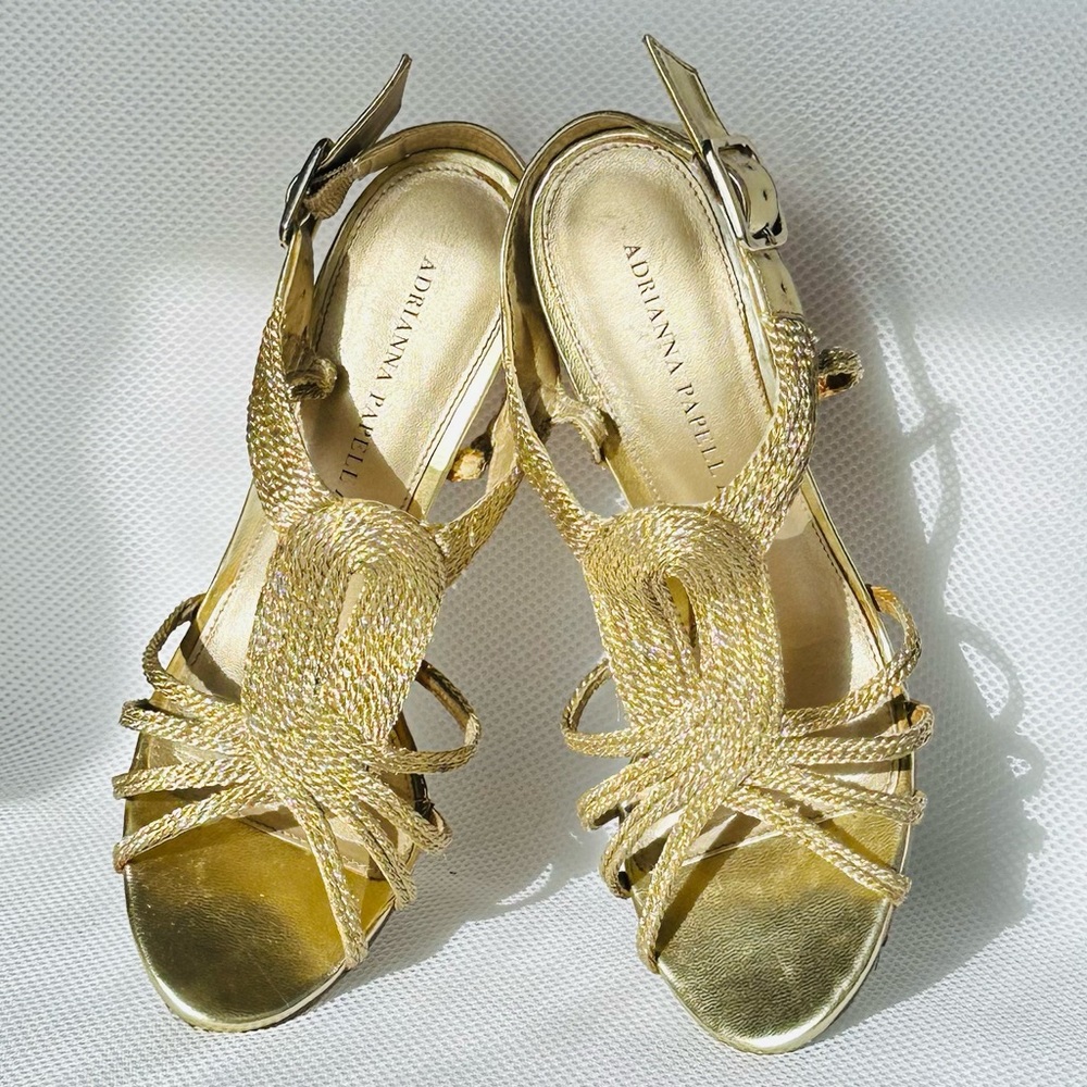 Adrianna Papell gold rope wedge sandals size 7
